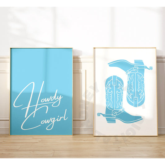 Surf Blue Coastal Cowgirl Digital Prints, Set Of 2