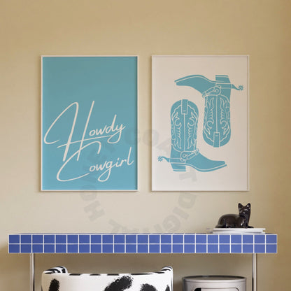 Surf Blue Coastal Cowgirl Digital Prints, Set Of 2