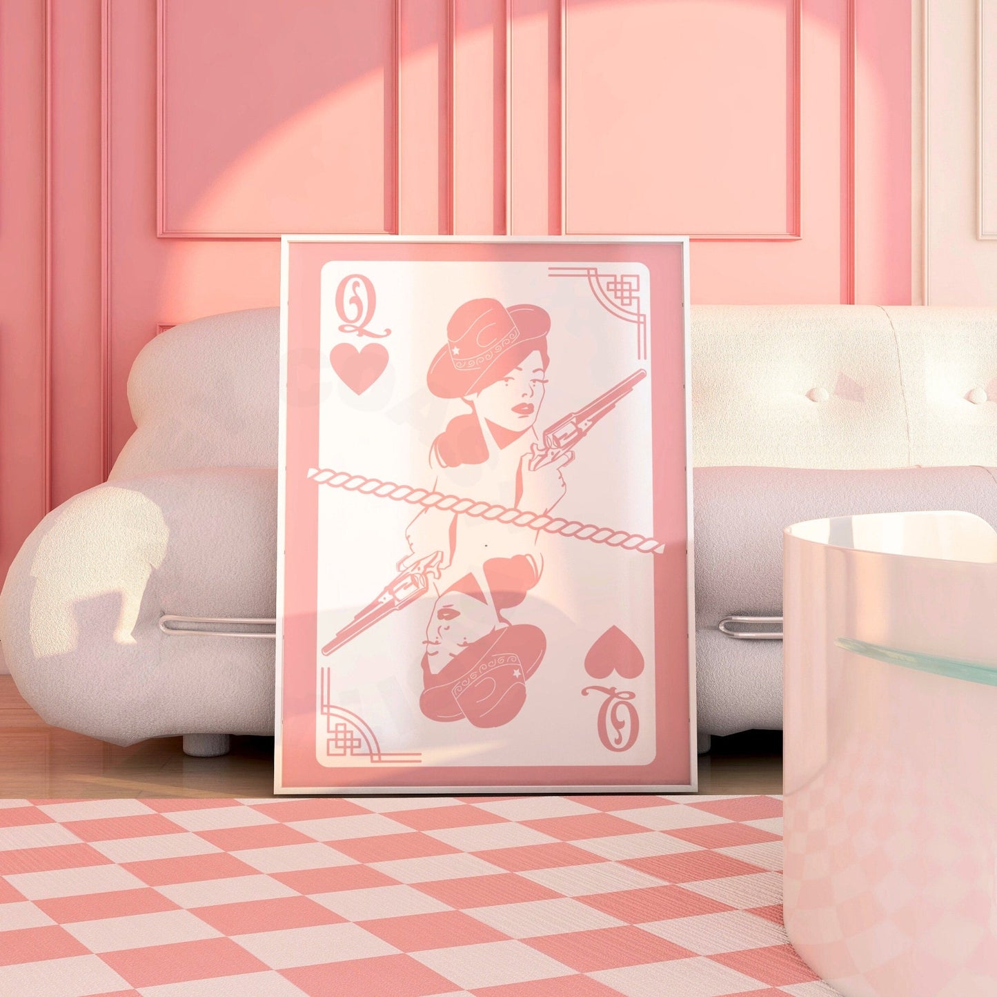 Pink Queen Of Hearts Playing Card Digital Prints