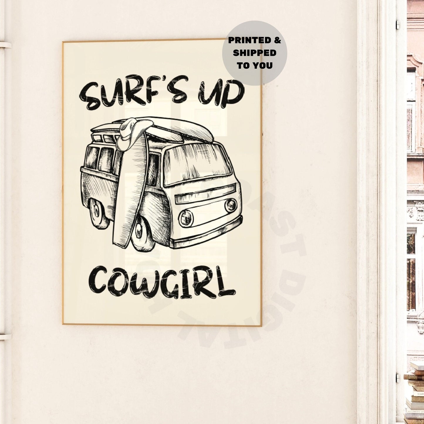 Monotone Surf's Up Cowgirl Poster