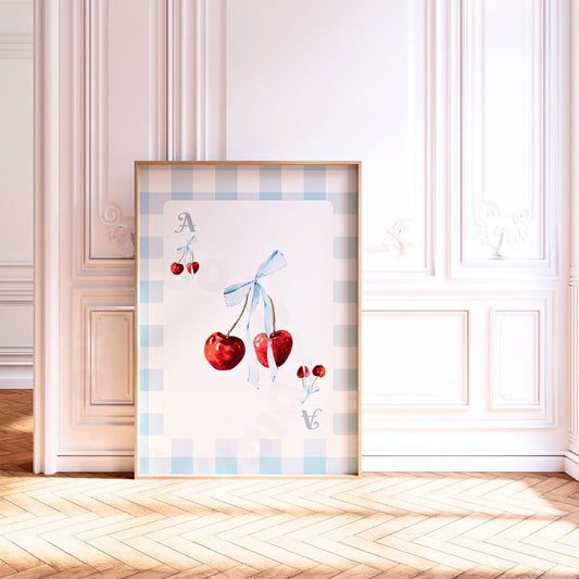Cherry With Blue Bow Playing Card Digital Prints