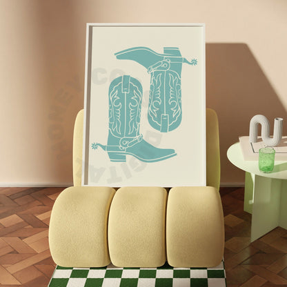 Seafoam Cowboy Boot Digital Prints