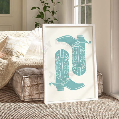 Seafoam Cowboy Boot Digital Prints