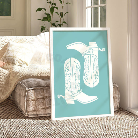 Seafoam Cowboy Boots Digital Prints