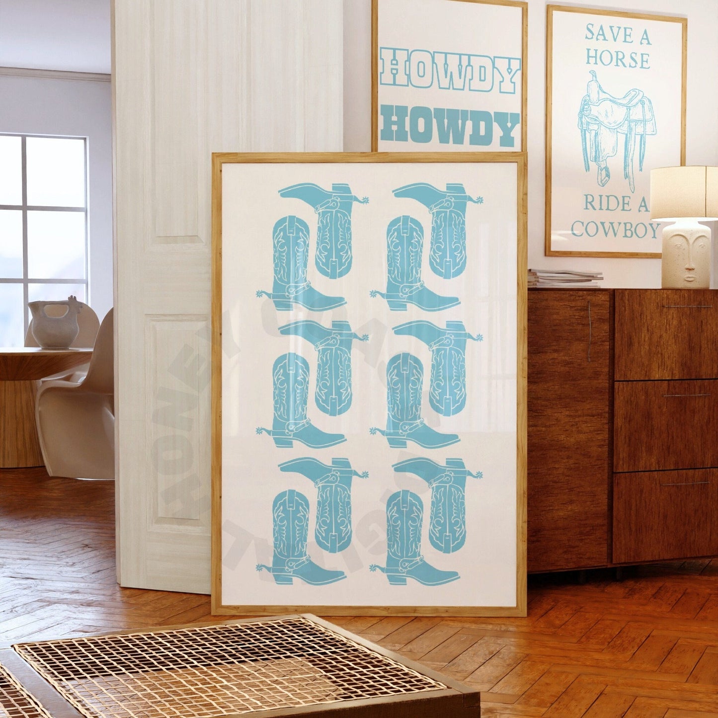 Surf Blue Cowboy Boots Digital Prints