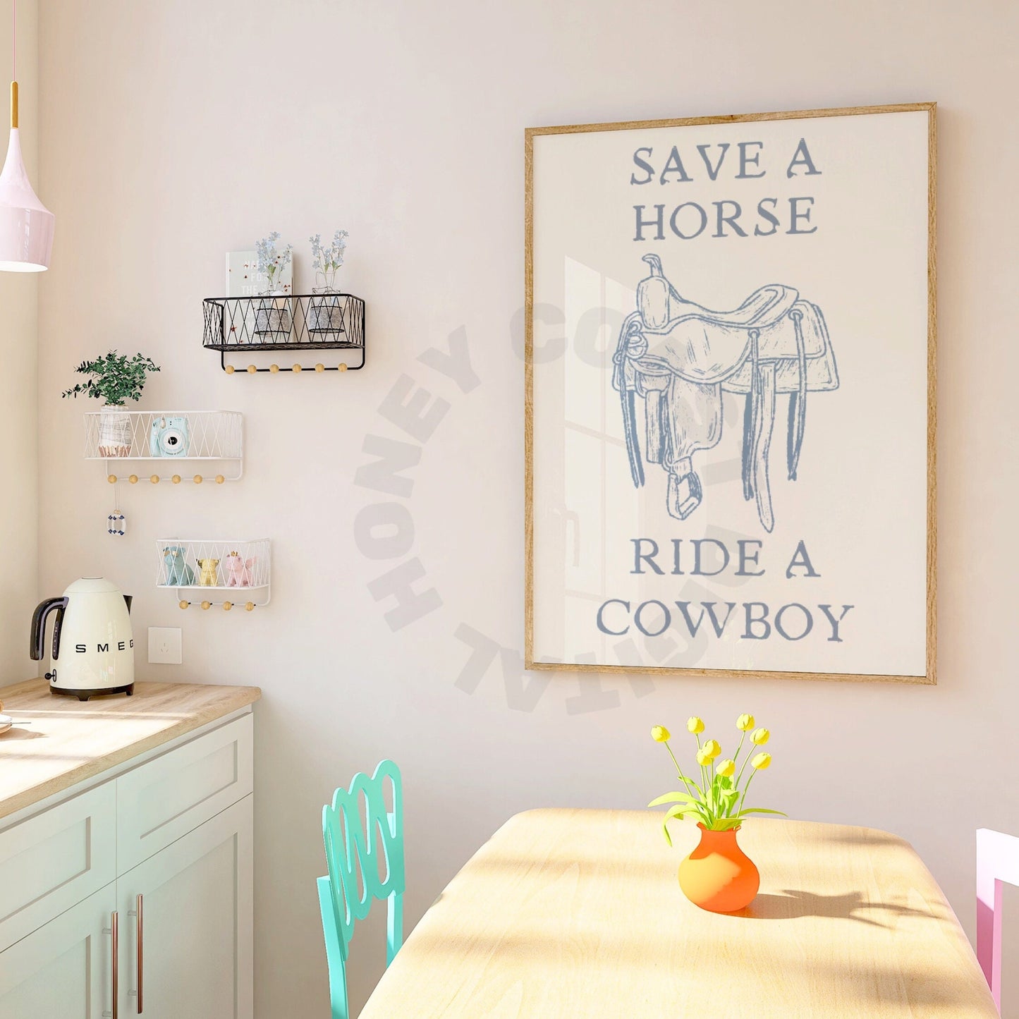 Coastal Blue Save A Horse Ride A Cowboy Poster