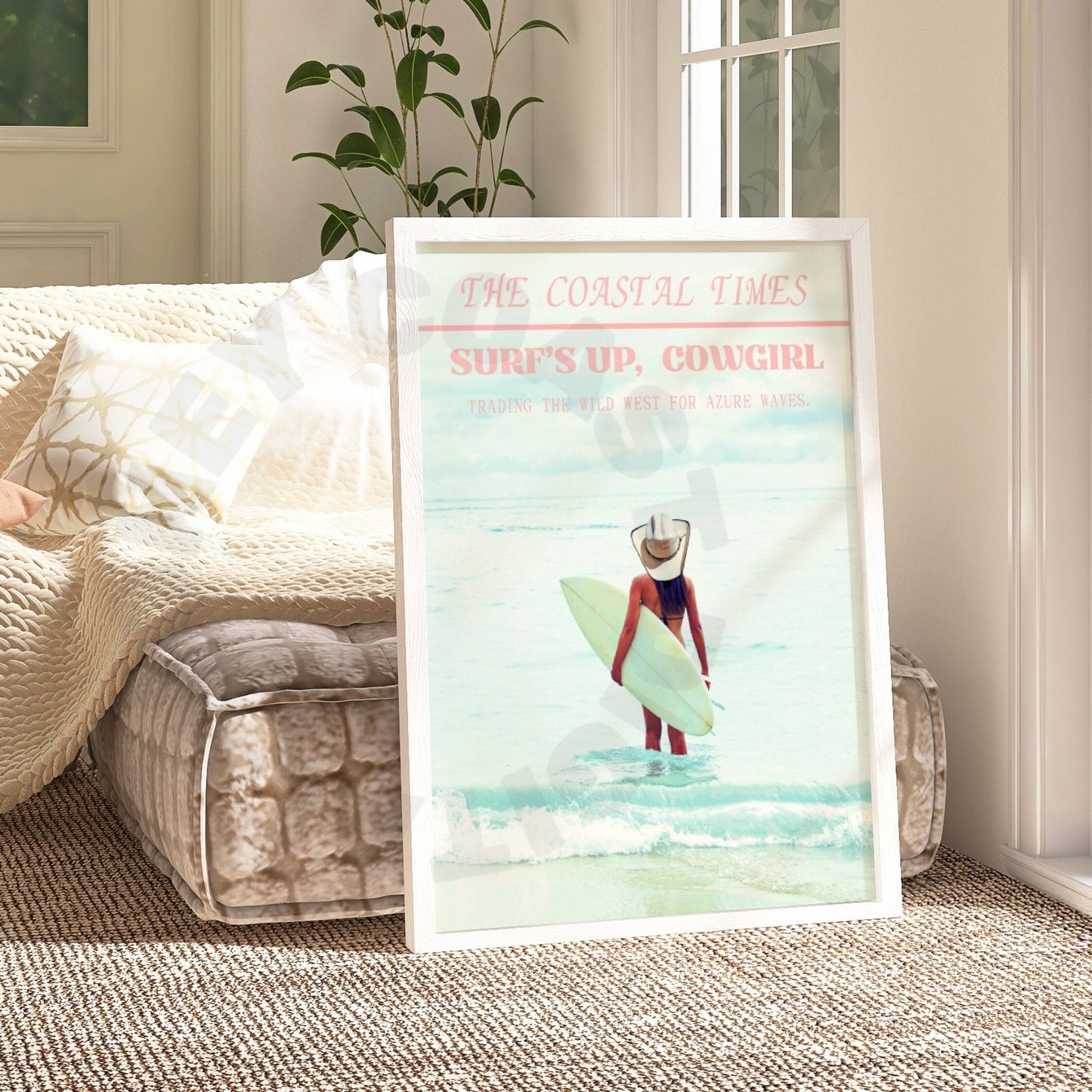Pastel Surfs Up Cowgirl Newspaper Digital Prints