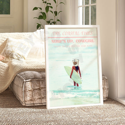 Pastel Surfs Up Cowgirl Newspaper Digital Prints