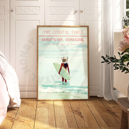 Pastel Surfs Up Cowgirl Newspaper Digital Prints