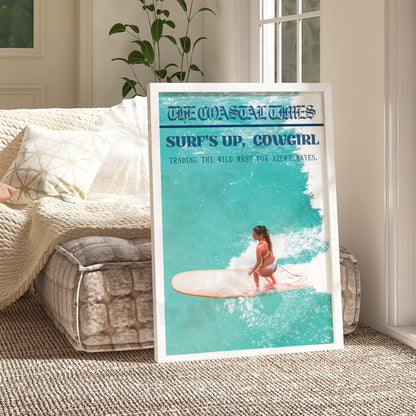 Surfs Up Cowgirl Newspaper Digital Prints