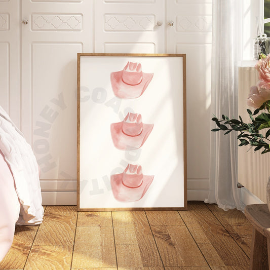 Watercolor Coral Cowboy Hat Digital Prints