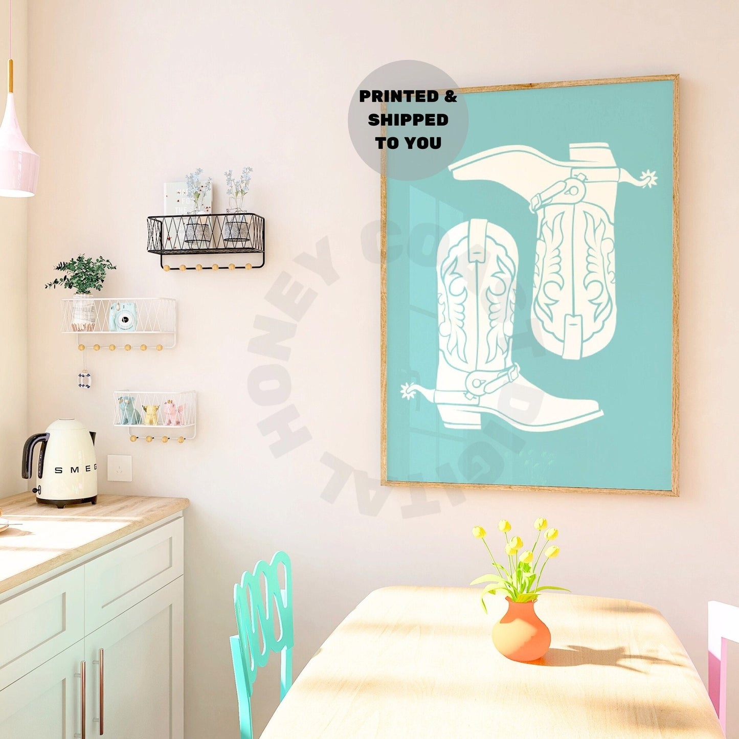 Seafoam Cowboy Boots Poster