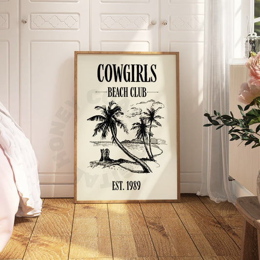 Monotone Cowgirl Beach Club Black Digital Prints