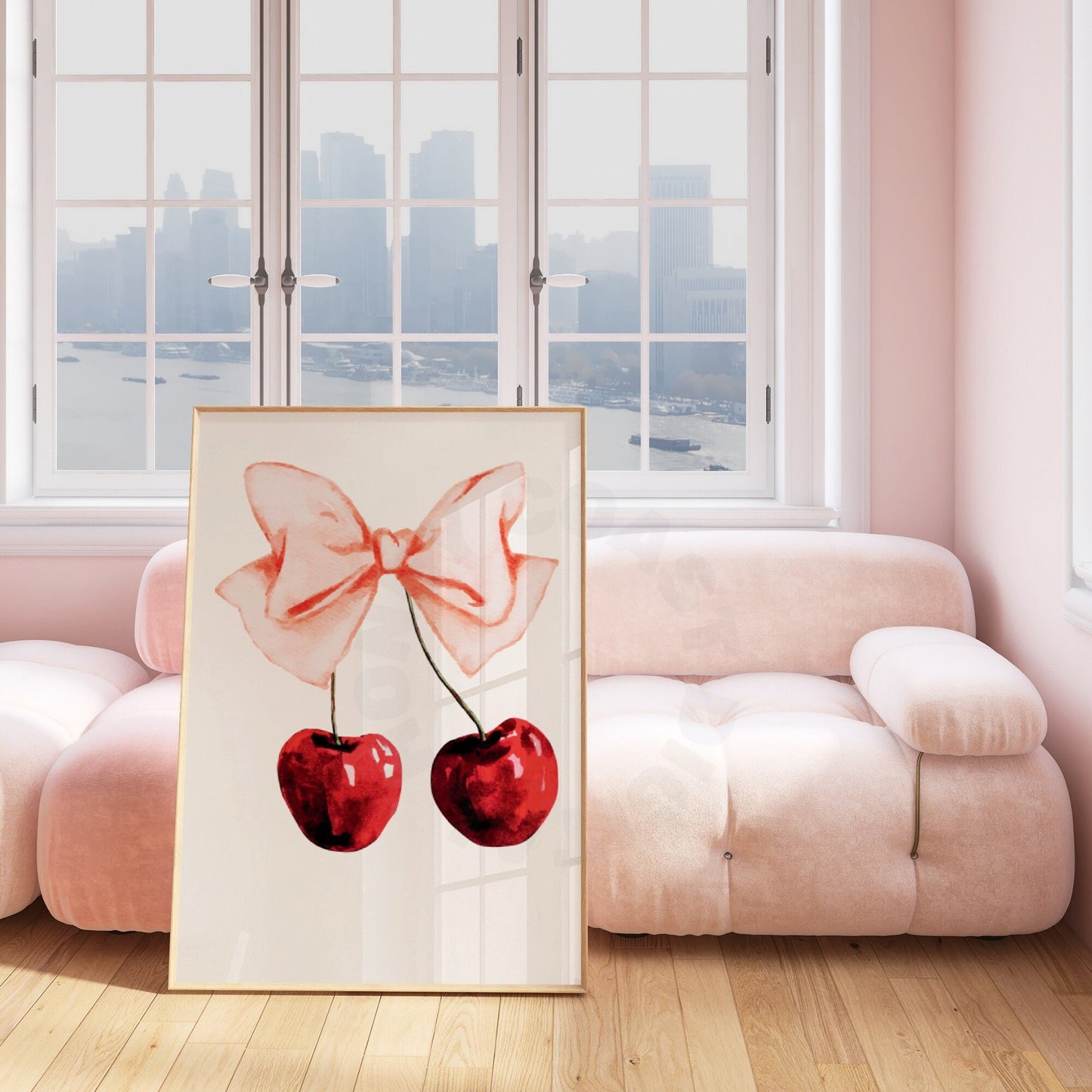 Cherry With Pink Puffy Hair Bow Digital Prints