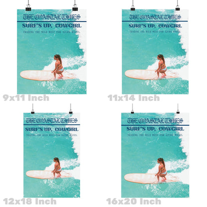 Surfs Up Cowgirl Newspaper Poster