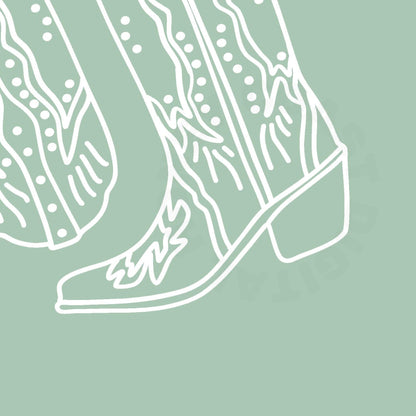 Sage Green Cowboy Boots Digital Prints