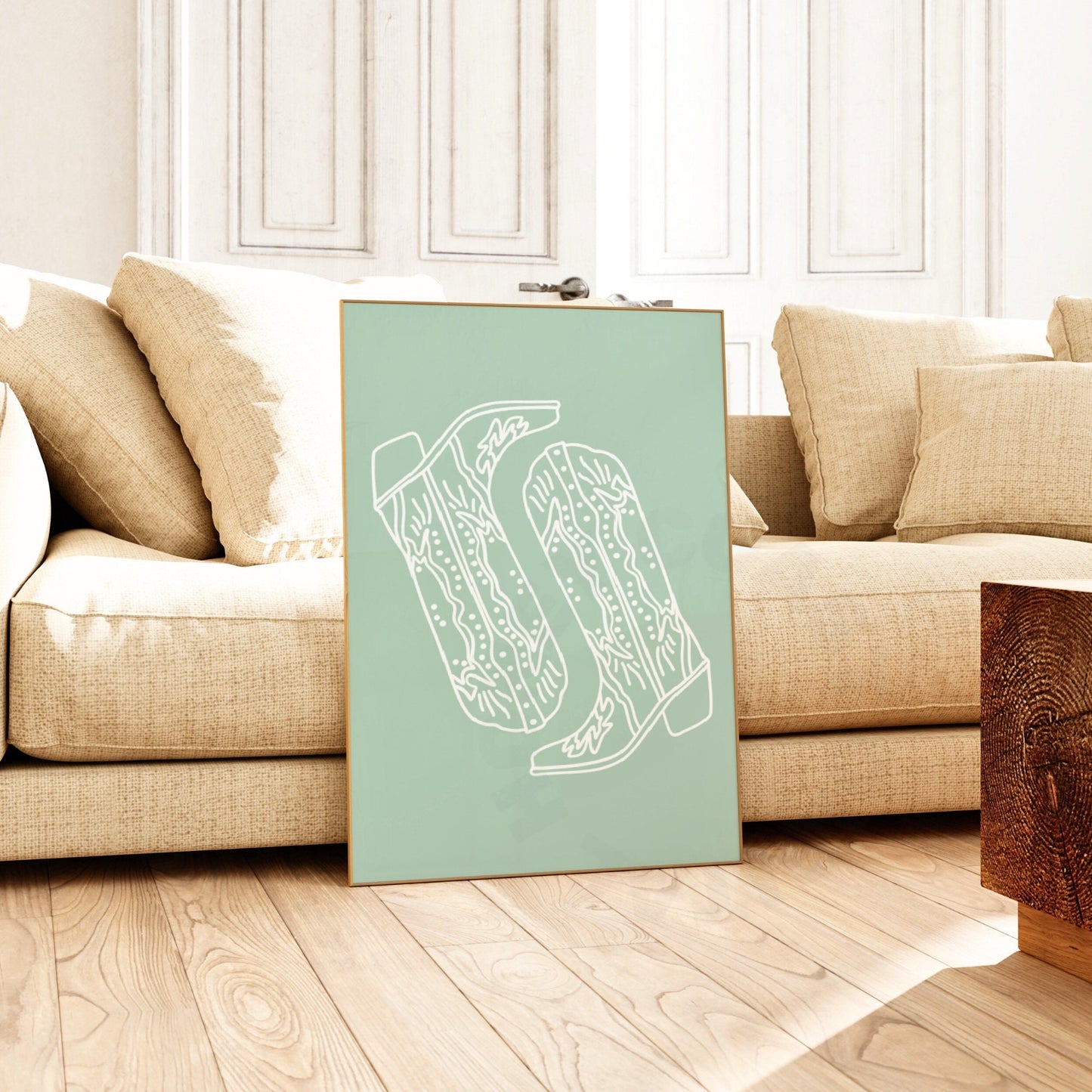 Sage Green Cowboy Boots Digital Prints