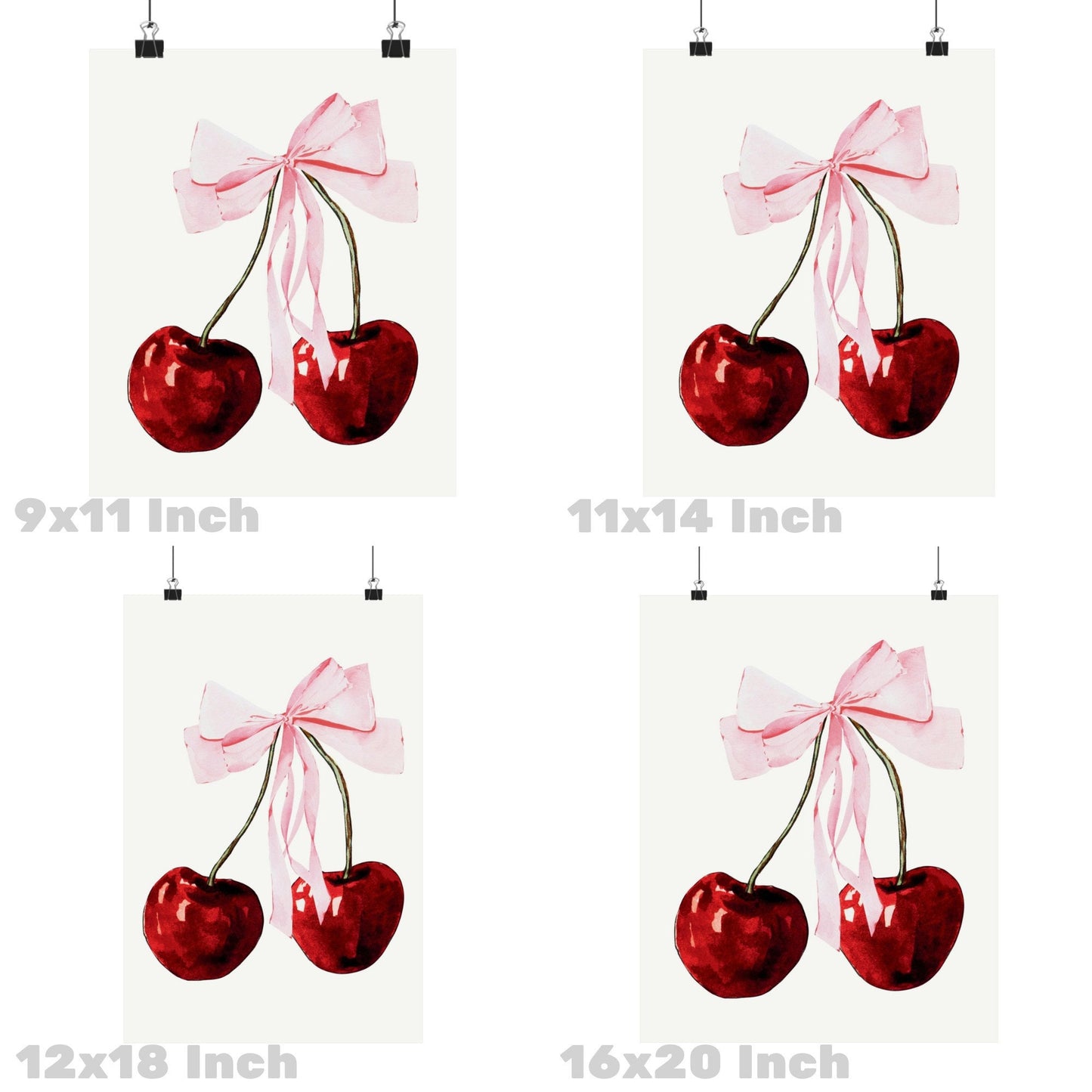 Pink Cherry Hair Bow Poster