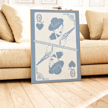 Coastal Blue Queen Of Cowgirls Playing Card Poster