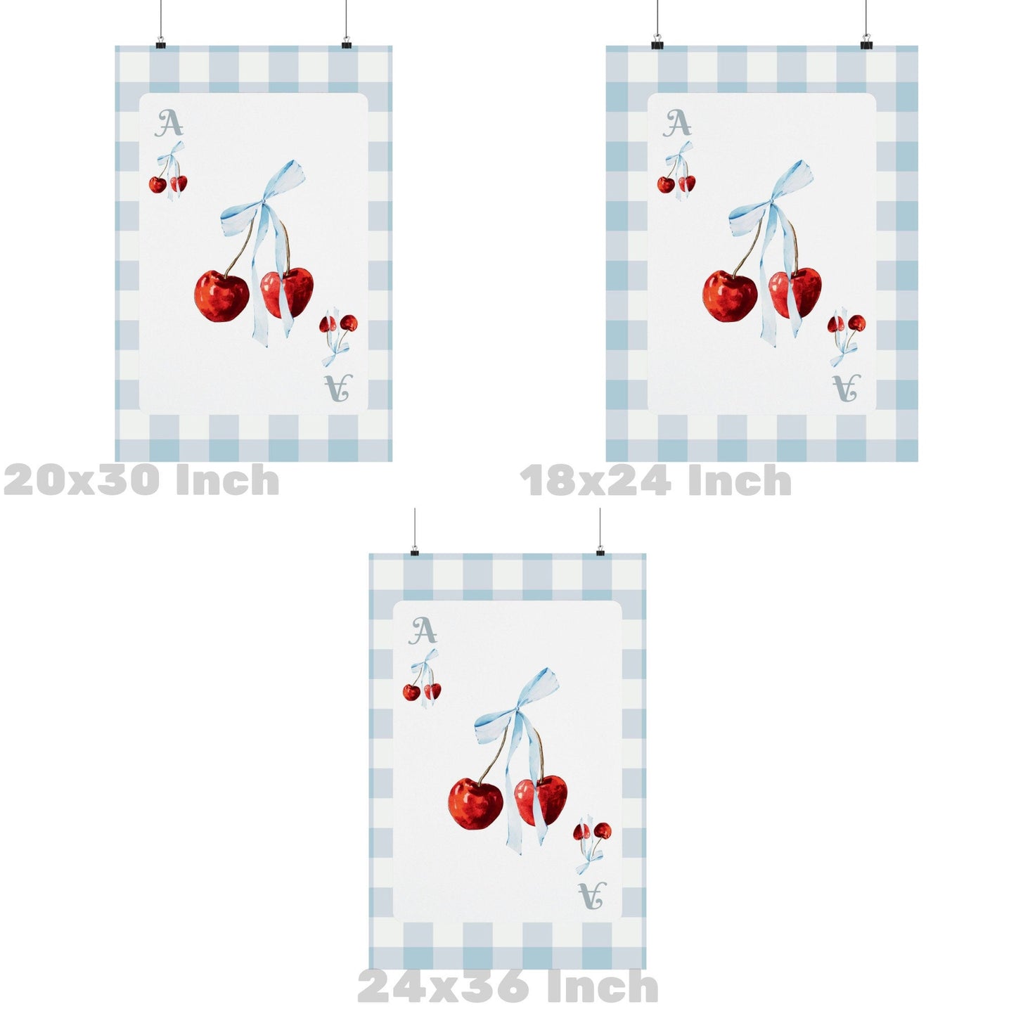 Cherry With Blue Bow Playing Card Poster