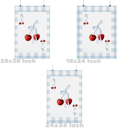 Cherry With Blue Bow Playing Card Poster