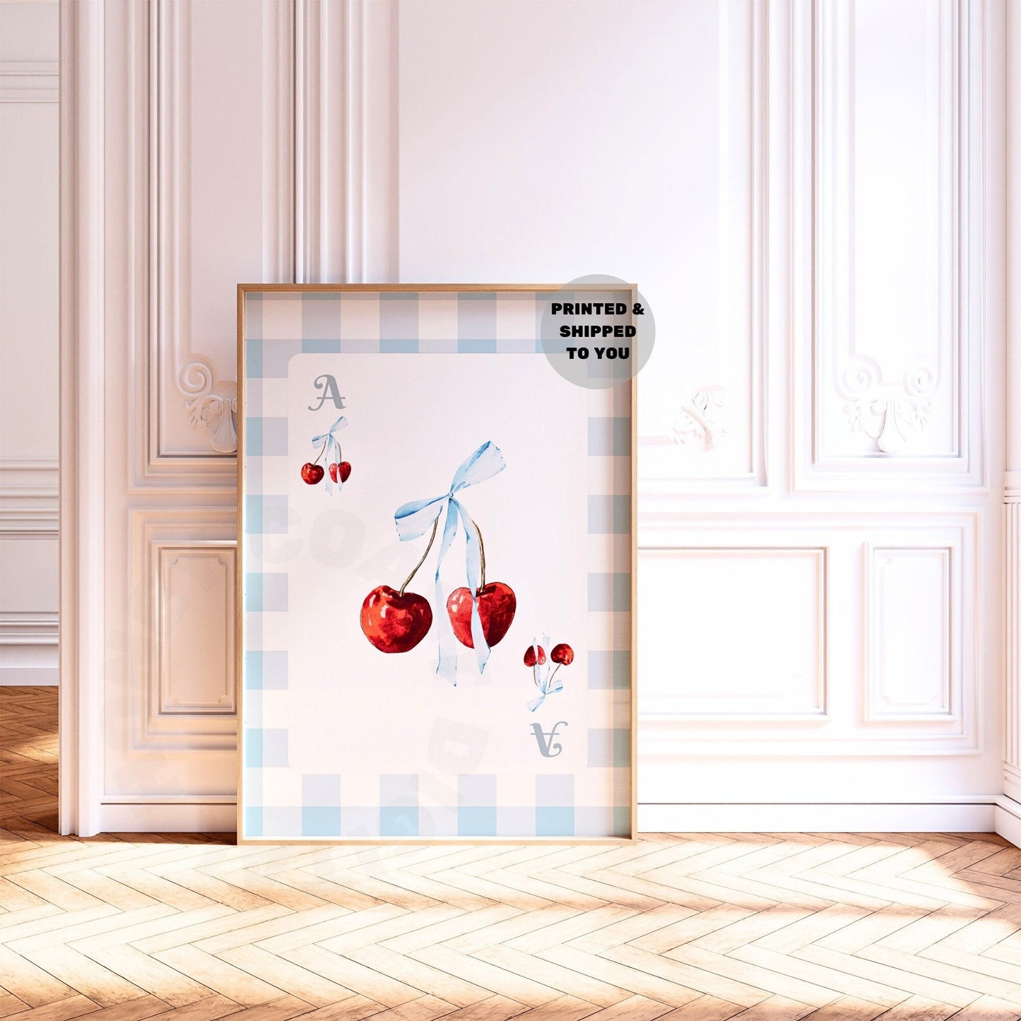 Cherry With Blue Bow Playing Card Poster