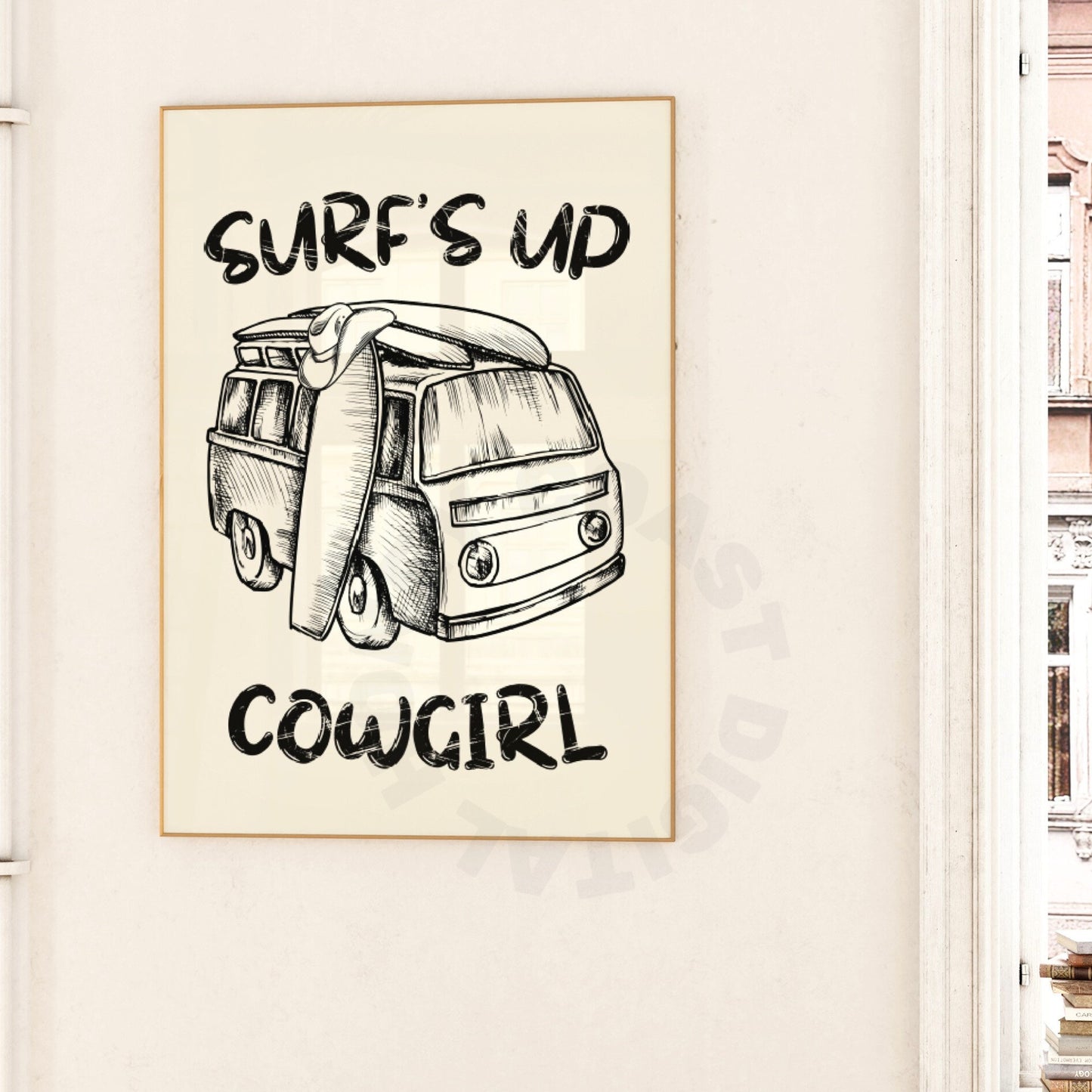 Monotone Surf's Up Cowgirl Digital Prints