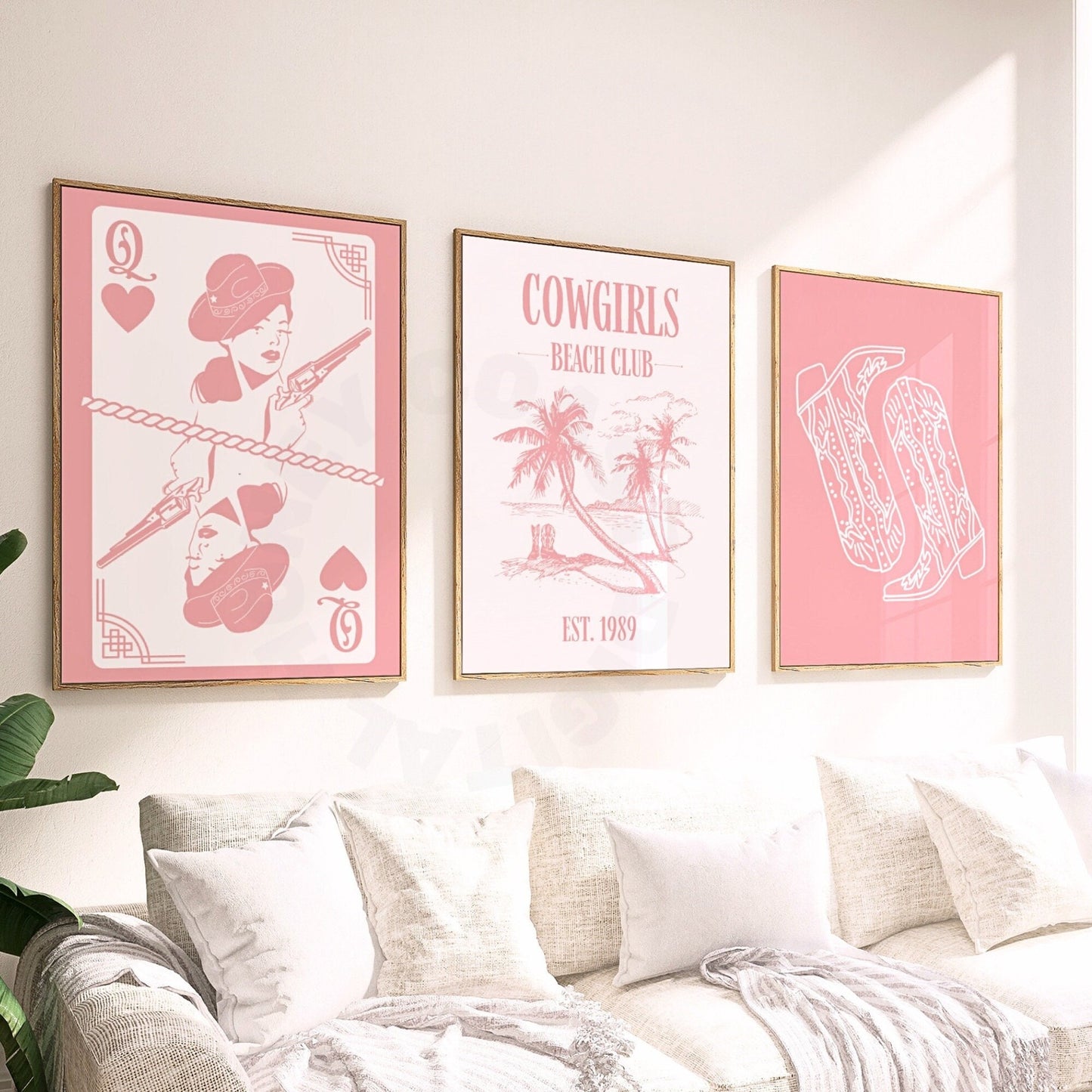 Pink Coastal Cowgirl Digital Prints, Set Of 3