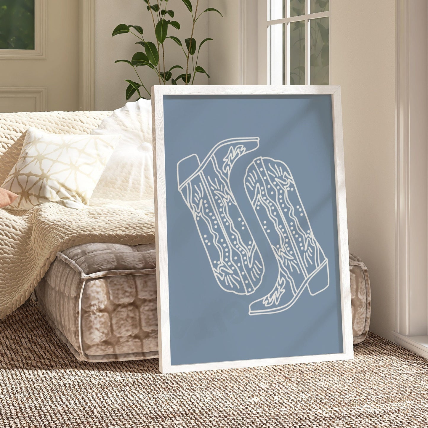 Coastal Blue Minimalist Cowboy Boots Digital Prints