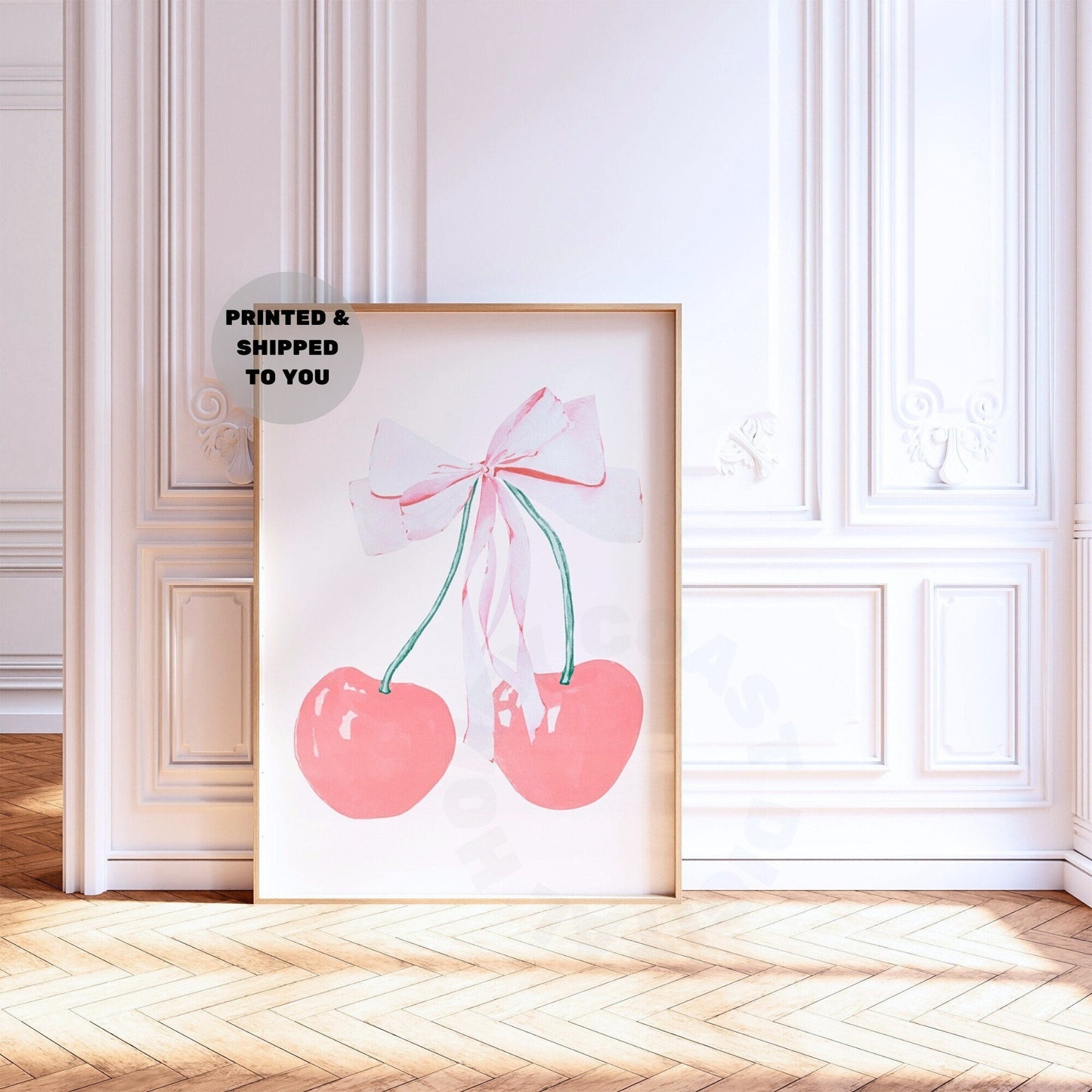 Pink Cherry With Hair Bow Poster