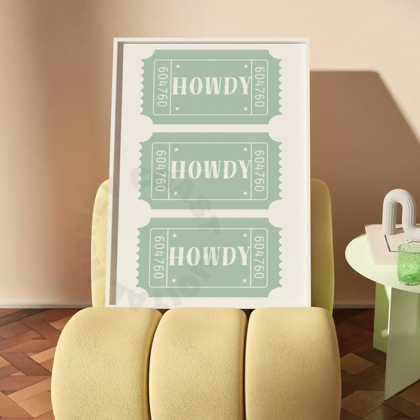 Sage Green Howdy Ticket Digital Prints