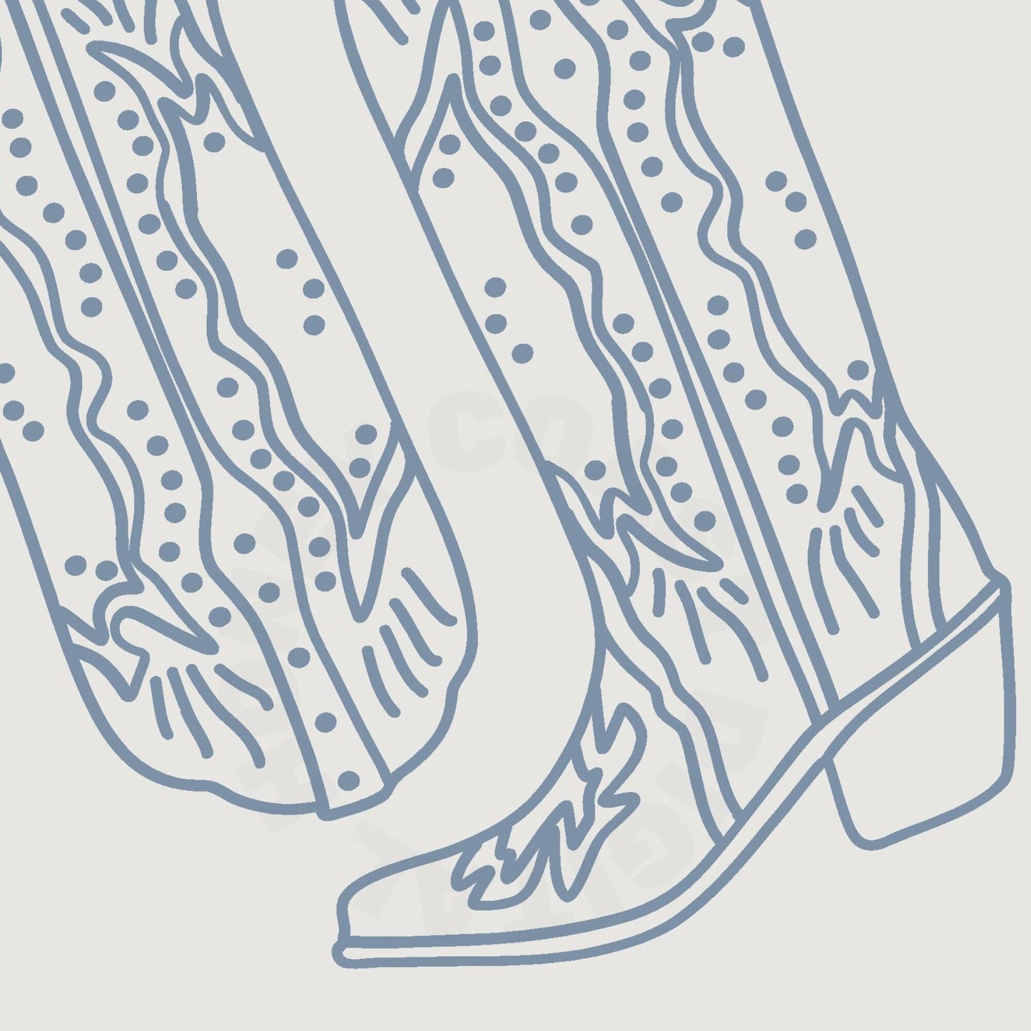 Coastal Blue Minimalist Cowboy Boots Digital Prints