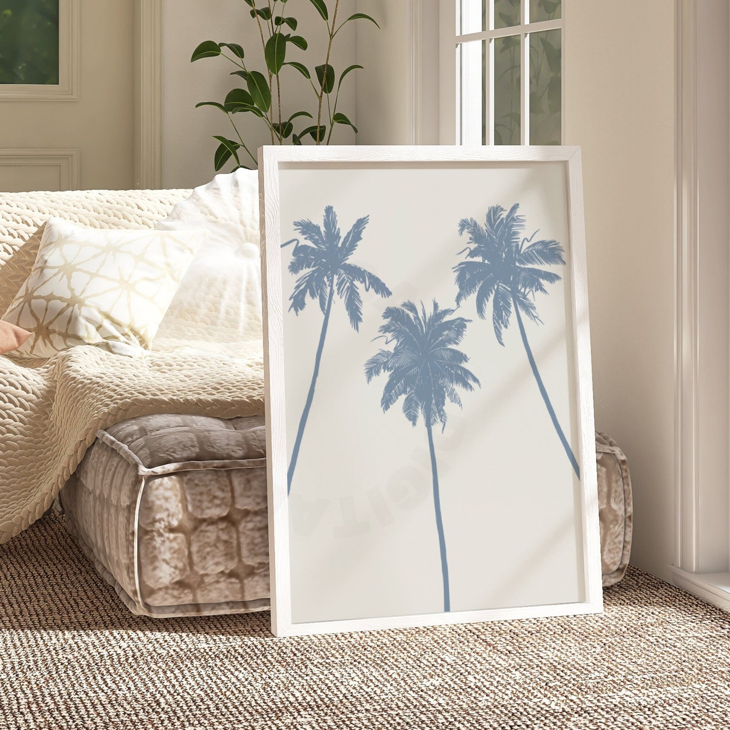 Coastal Blue Palm Trees Digital Prints