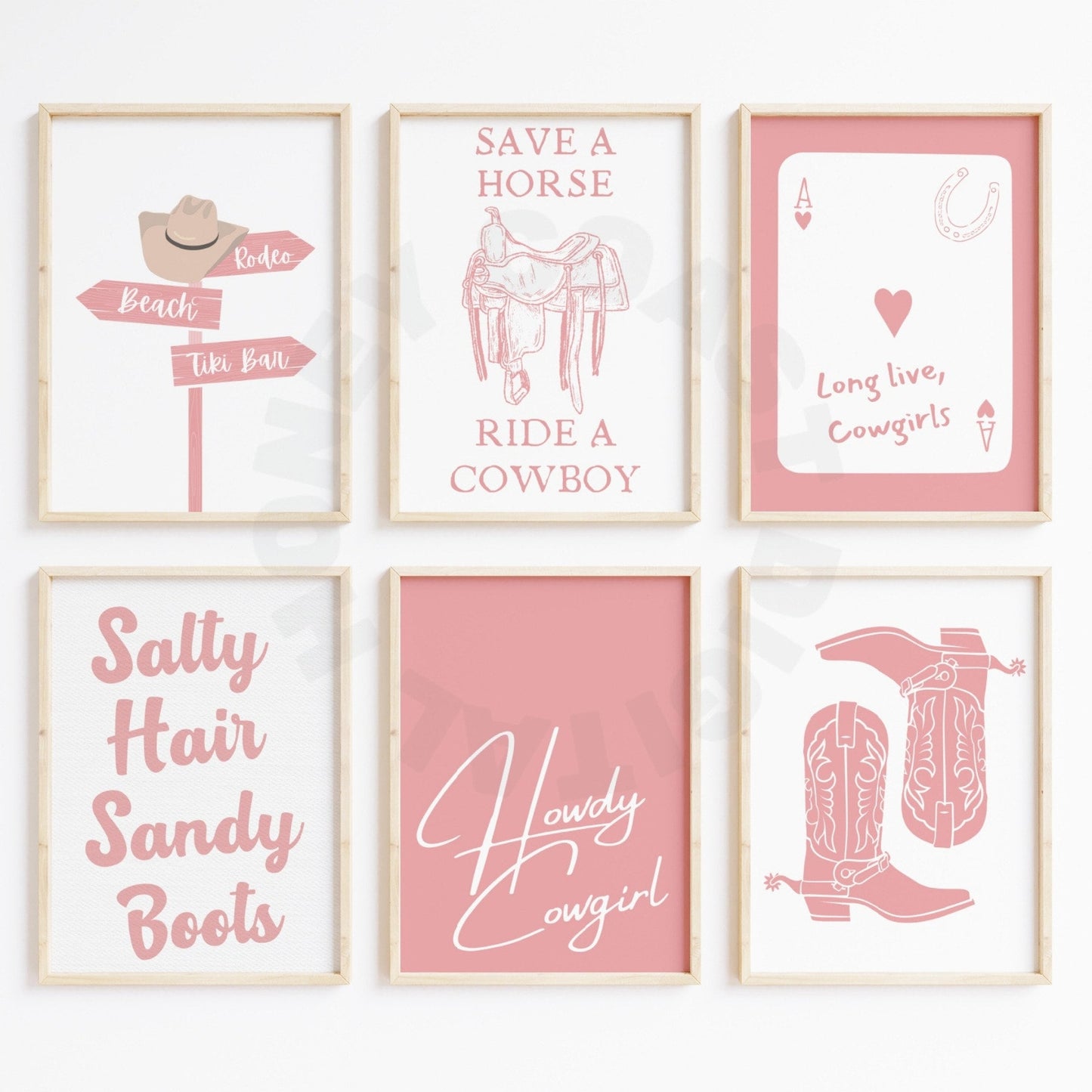 Pink Coastal Cowgirl Digital Prints, Set Of 6