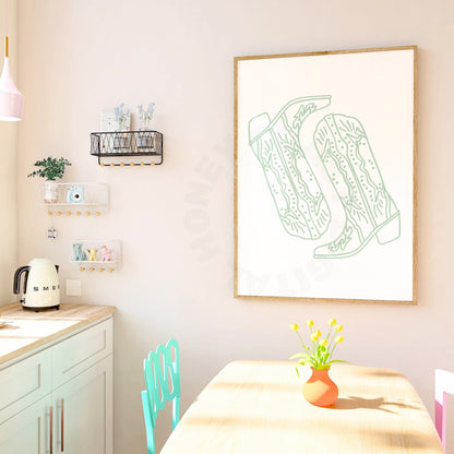 Sage Green Cowboy Boot Digital Prints