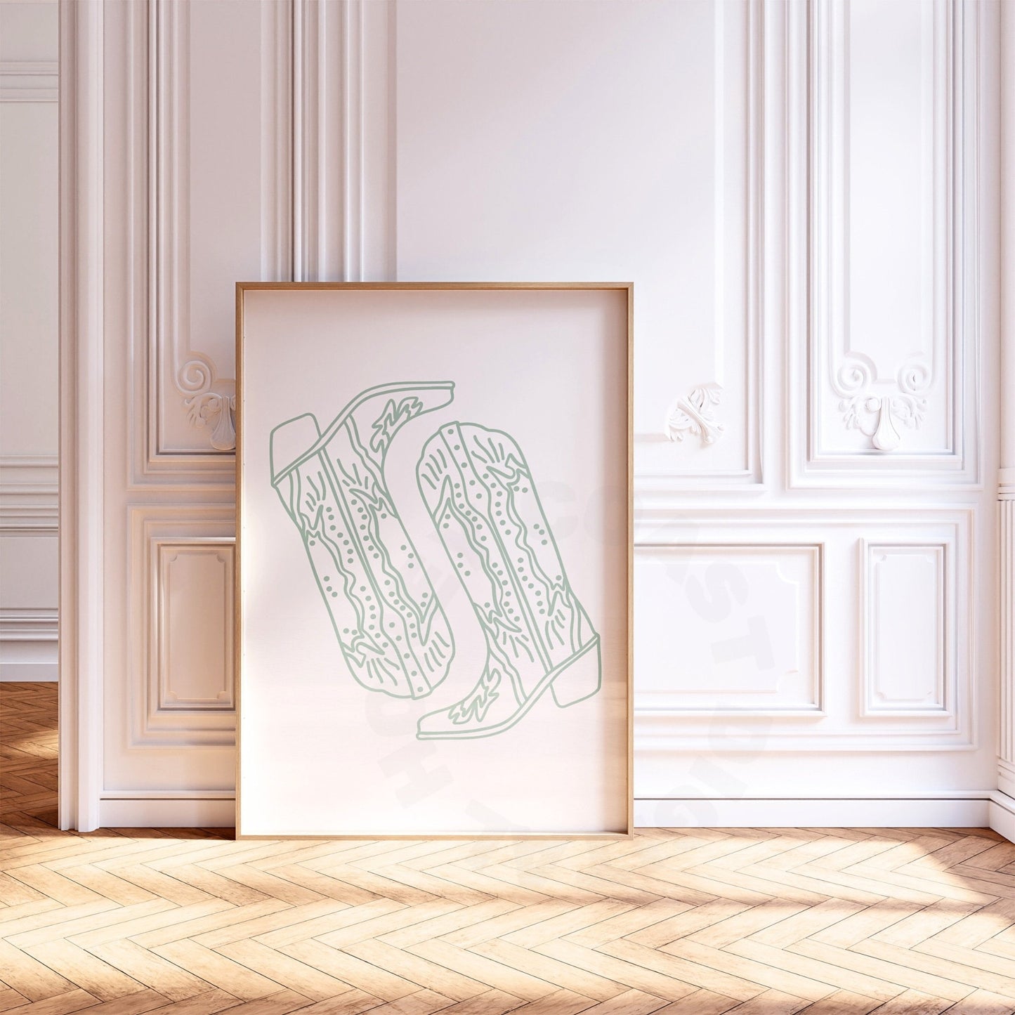Sage Green Cowboy Boot Digital Prints