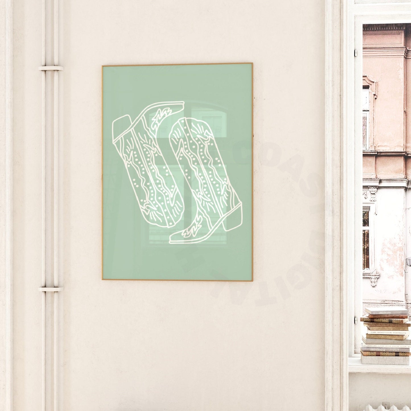 Sage Green Cowboy Boots Digital Prints