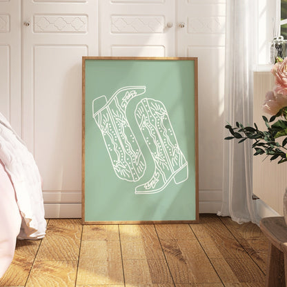Sage Green Cowboy Boots Digital Prints