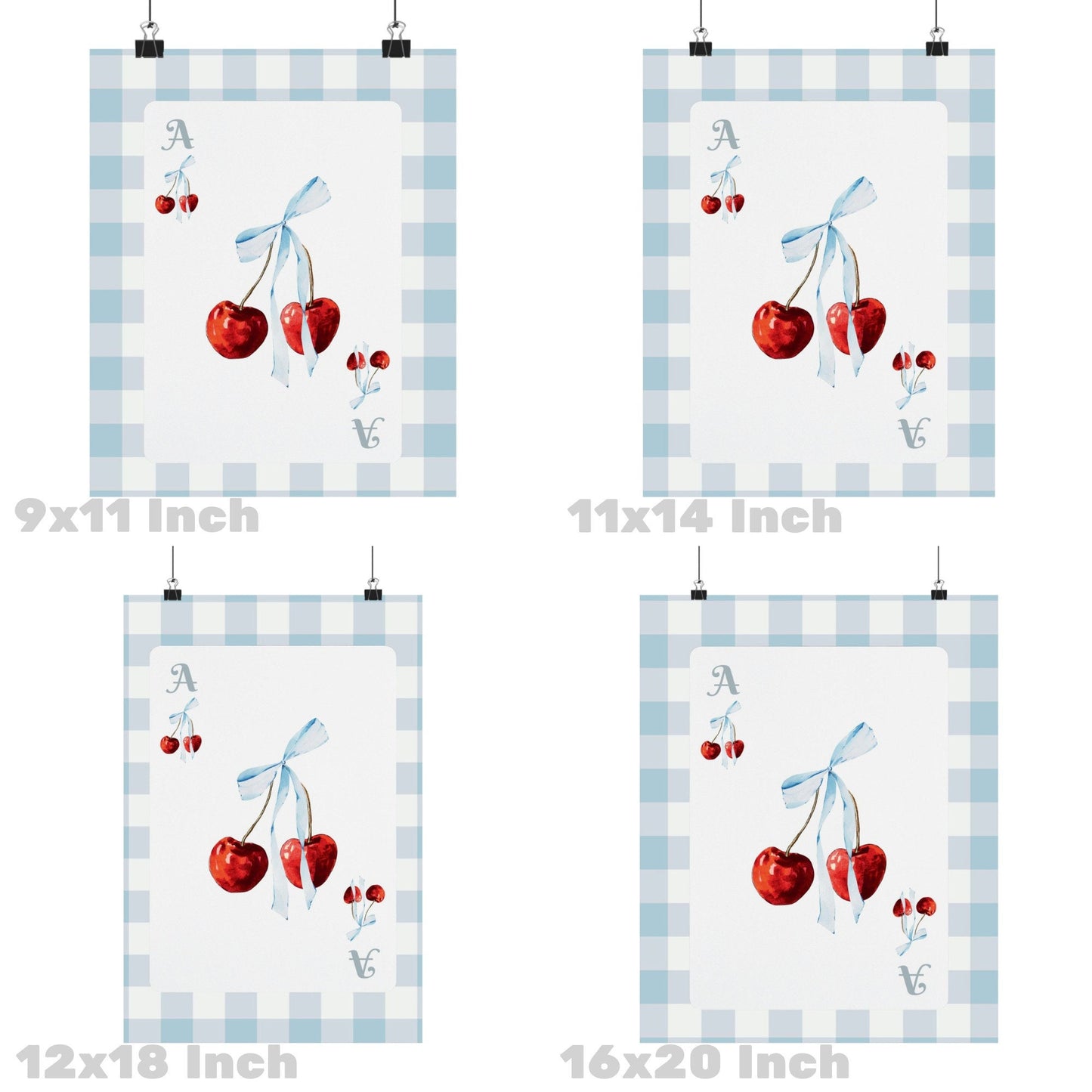 Cherry With Blue Bow Playing Card Poster