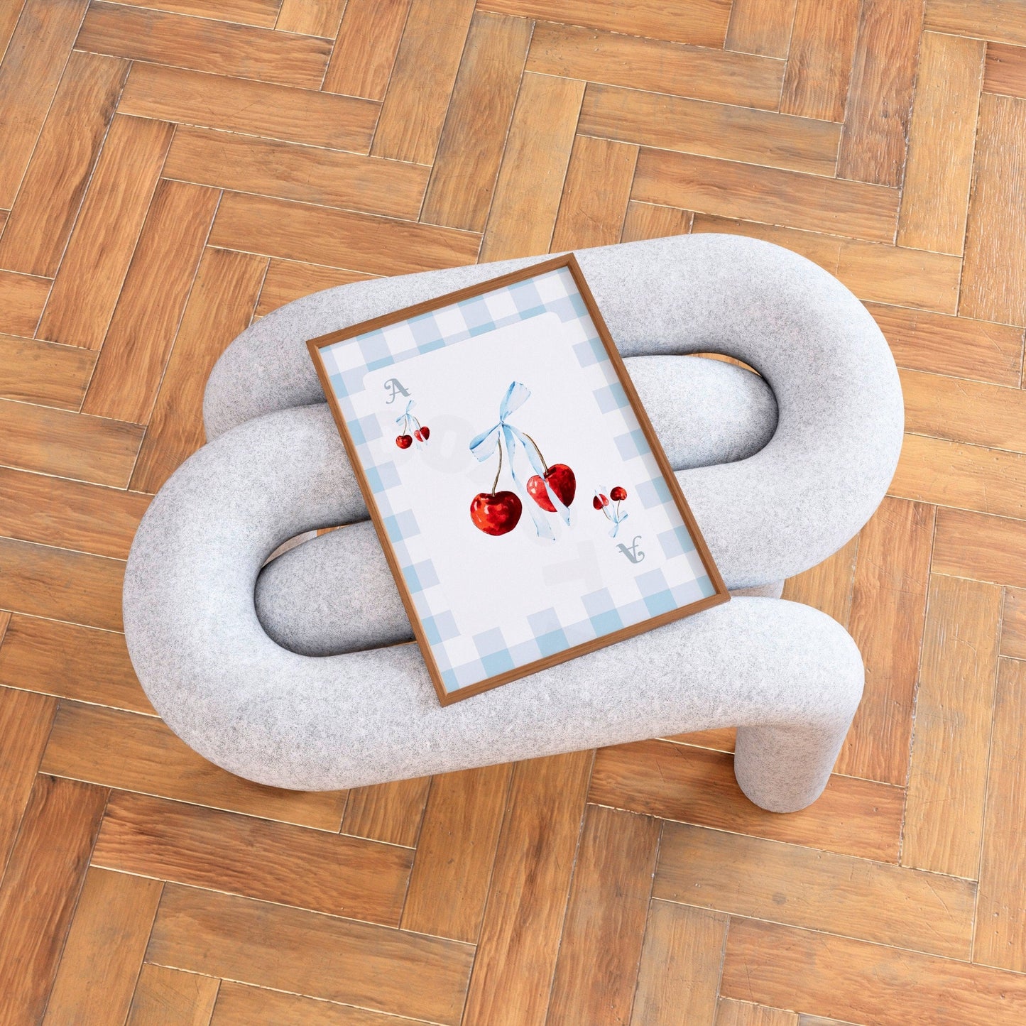 Cherry With Blue Bow Playing Card Poster