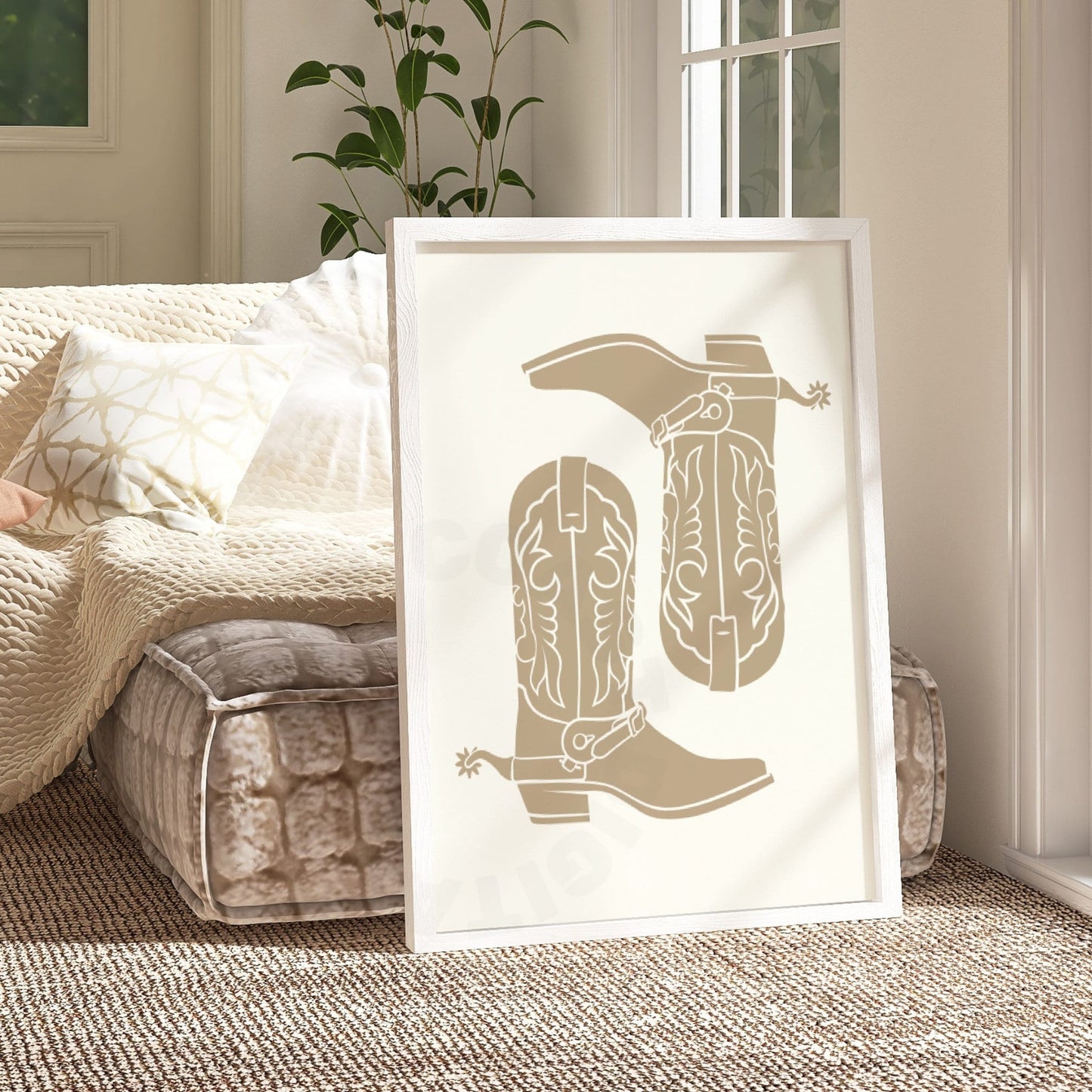 Beige Coastal Cowgirl  Digital Prints, Set Of 3