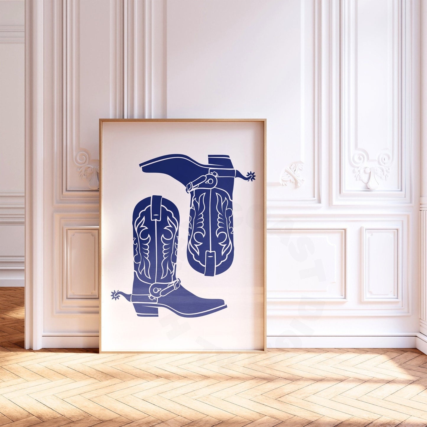 Navy Cowboy Boots Digital Prints