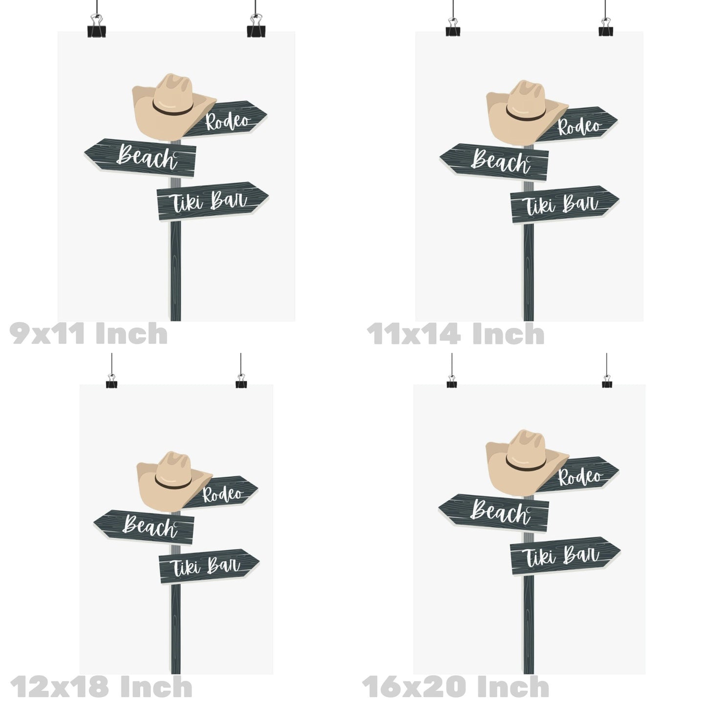 Monotone Coastal Cowgirl Beach Sign Poster