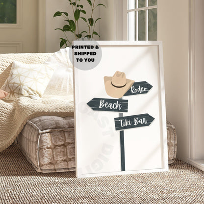 Monotone Coastal Cowgirl Beach Sign Poster