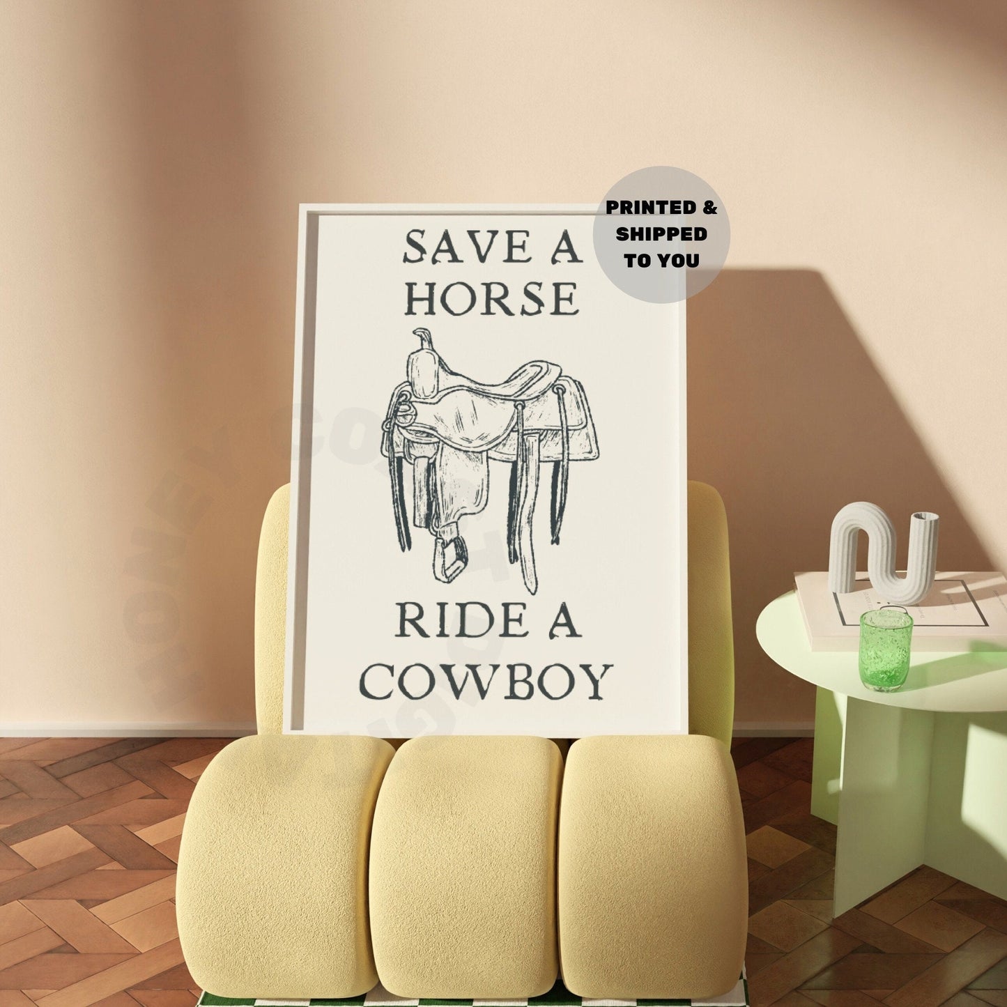 Monotone Save A Horse Ride A Cowboy Poster