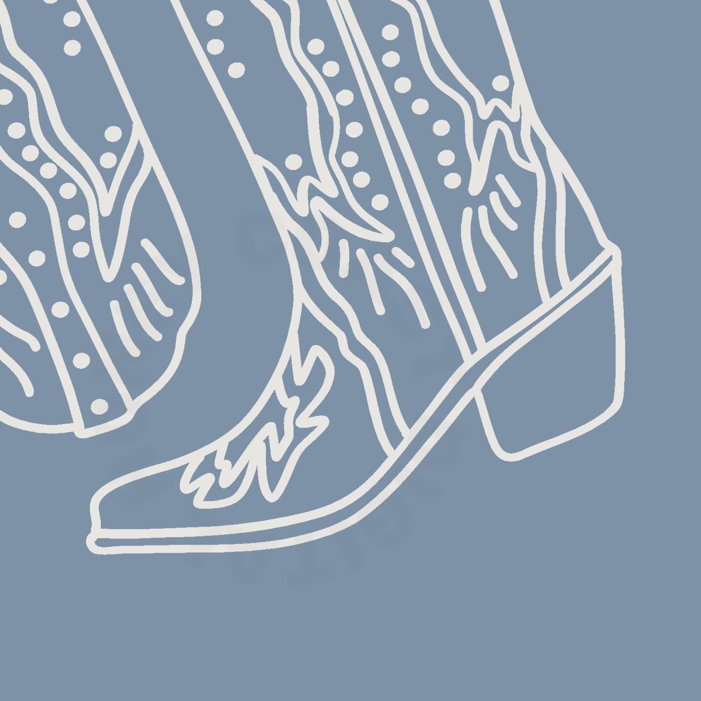 Coastal Blue Minimalist Cowboy Boots Digital Prints