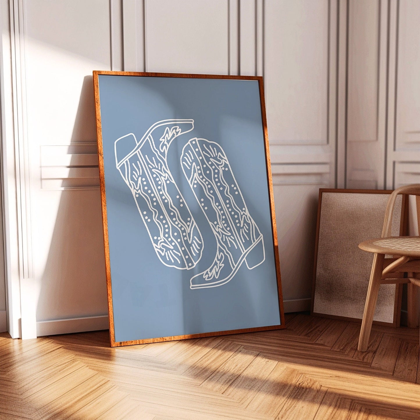 Coastal Blue Minimalist Cowboy Boots Digital Prints