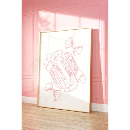 Pink Hair Bow And Boots Digital Prints
