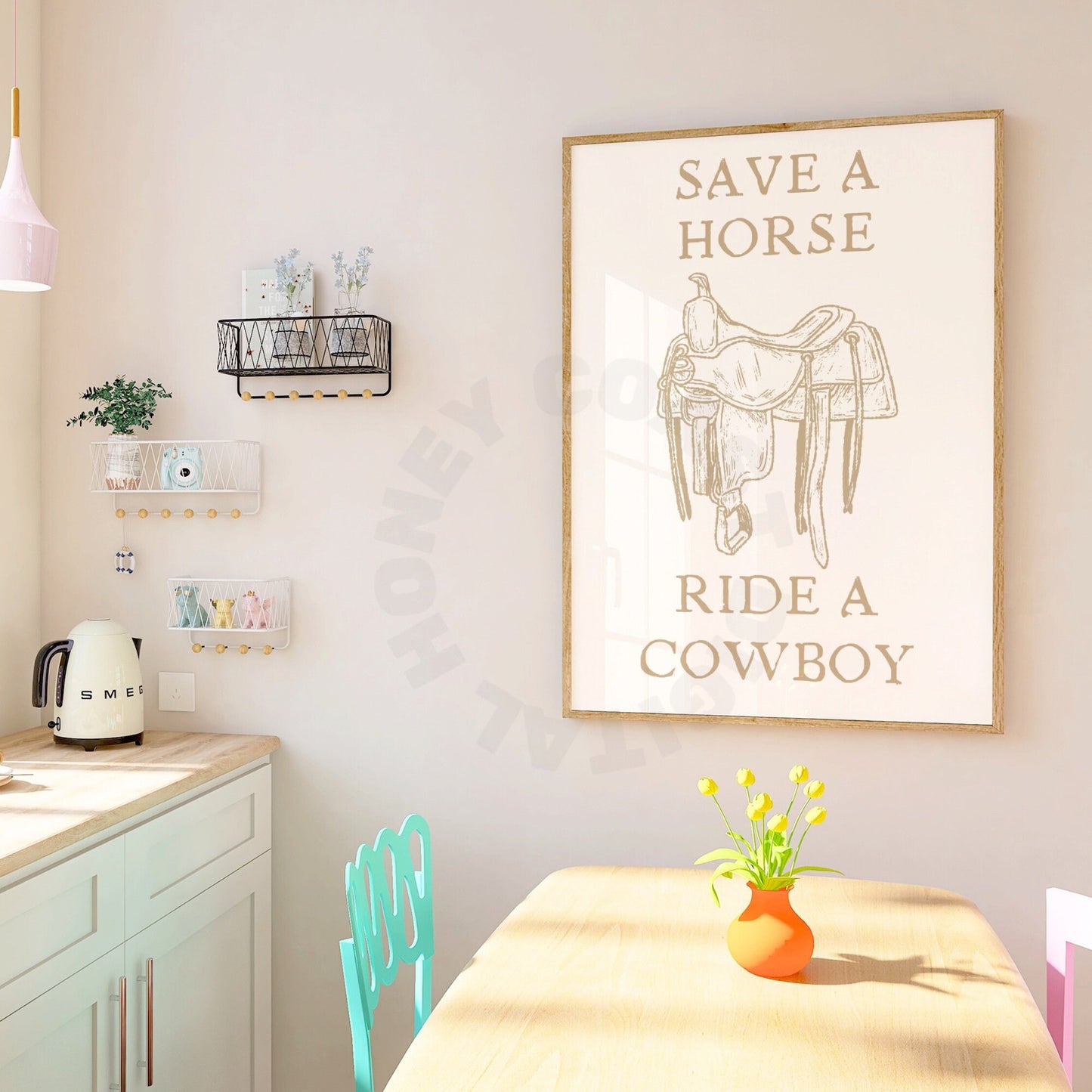 Beige Save A Horse Ride A Cowboy Poster