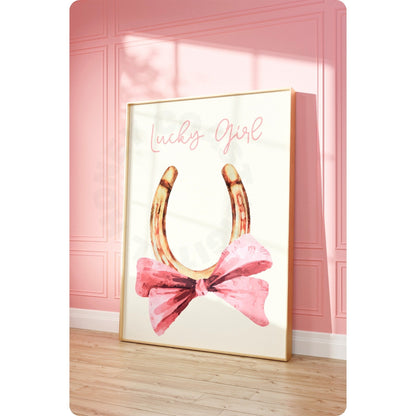 Lucky Girl Horseshoe With Pink Bow Poster